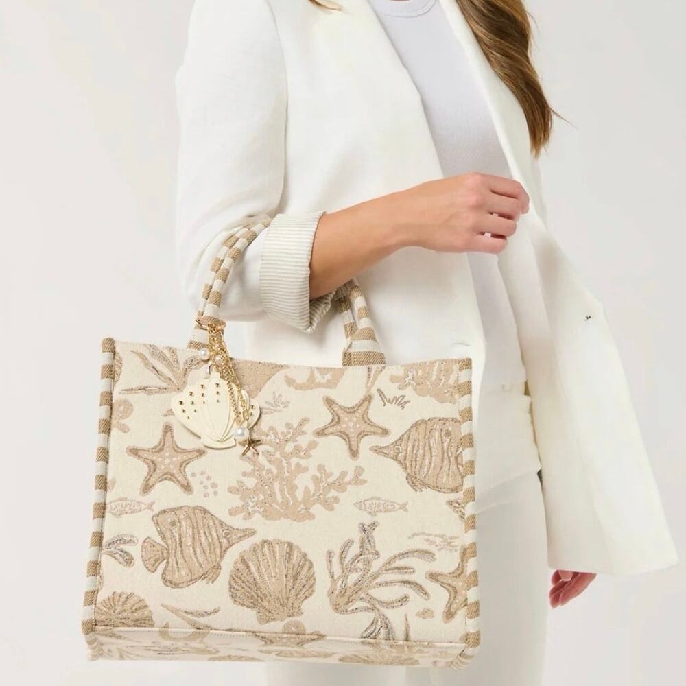 Shiraleah Coastal Jacquard Tote Handbag Purse New
